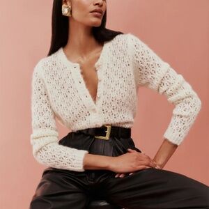Reformation Clara Crew Cardigan in white pointelle
